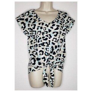 Juicy Couture Silky V-neck Leopard Print Blouse w Front Tie